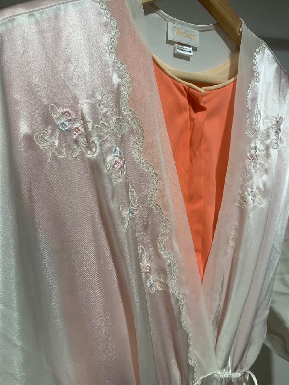 Vintage Vanity Fair Coral Nylon Nightgown + Barbizon Satin Robe Set M
